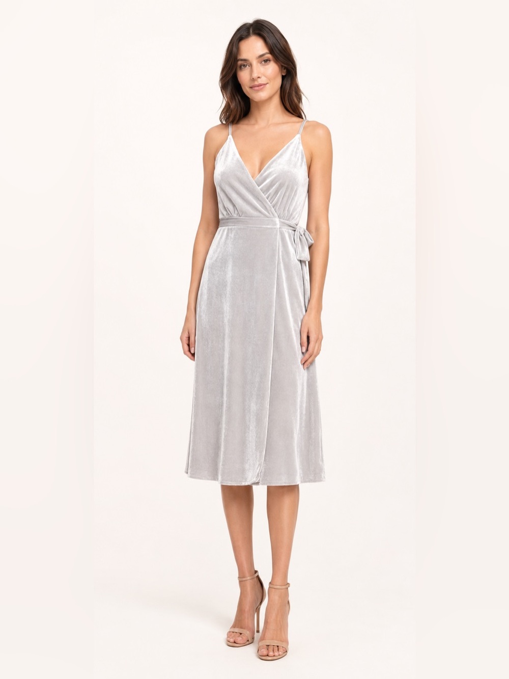 ALI & JAY Baby Love Silver Velvet Wrap Midi Dress XS Cocktail Party Size XS